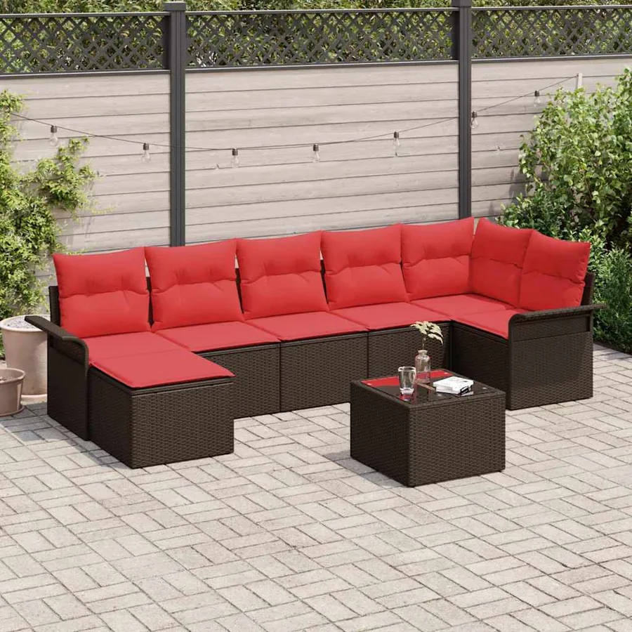 Ensemble de canapé de jardin 8 pcs Marron Poly rotin