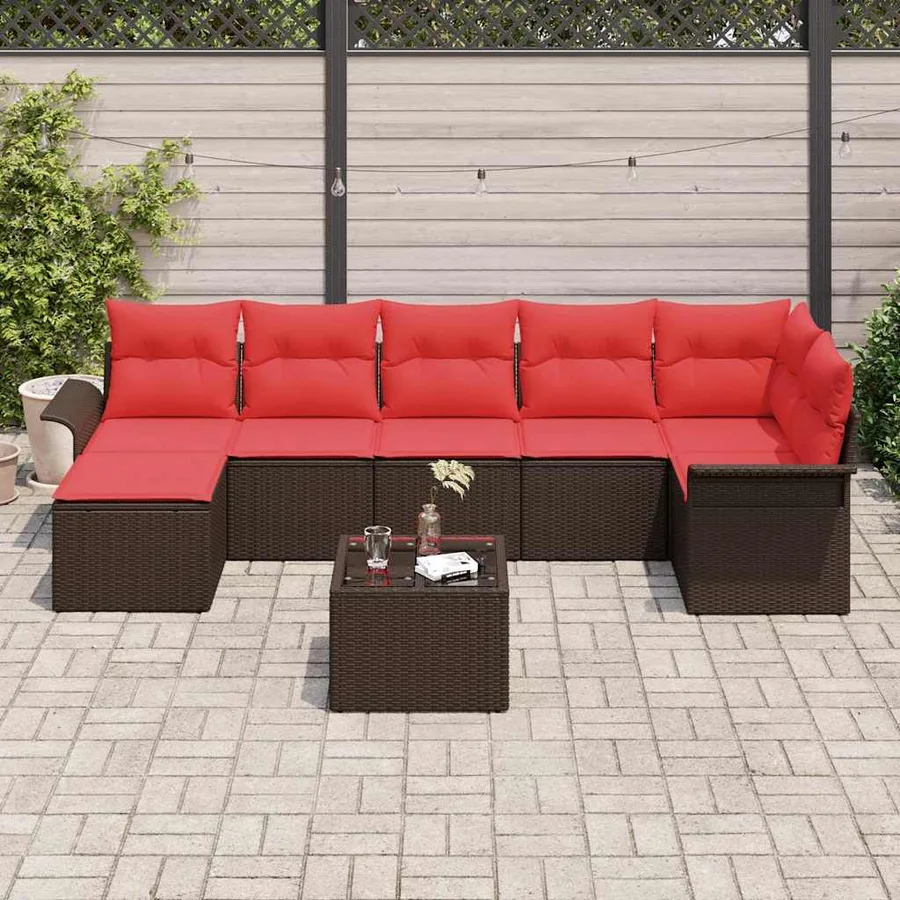 Ensemble de canapé de jardin 8 pcs Marron Poly rotin - 3