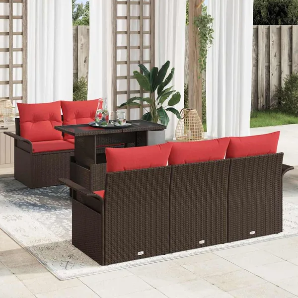 Ensemble de canapé de jardin 6 pcs Marron polyrotin