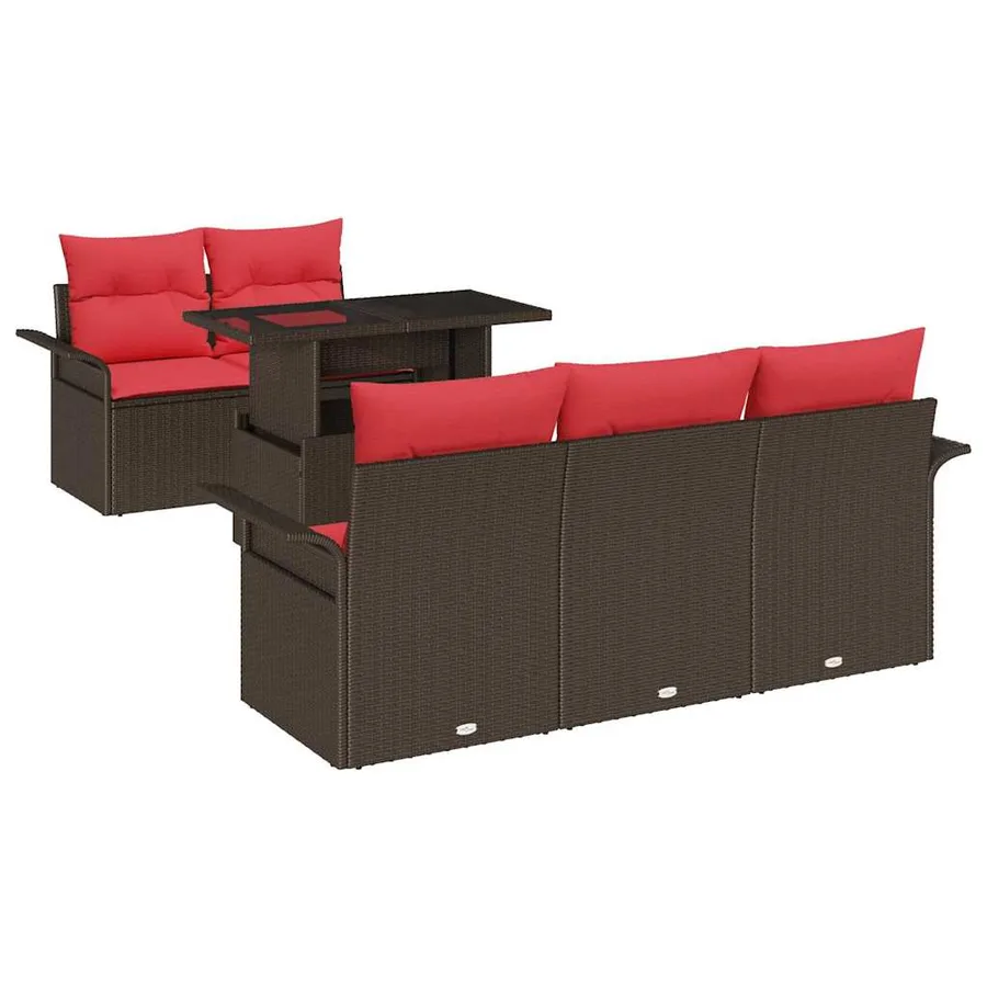 Ensemble de canapé de jardin 6 pcs Marron polyrotin - 2
