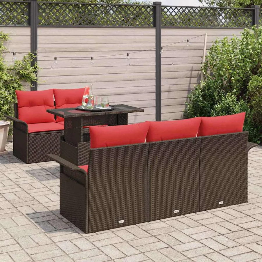Ensemble de canapé de jardin 6 pcs Marron polyrotin - 3