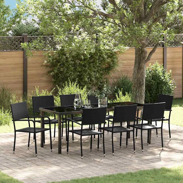 Ensemble de salle à manger pour jardin 9 pcs Noir polyrotin