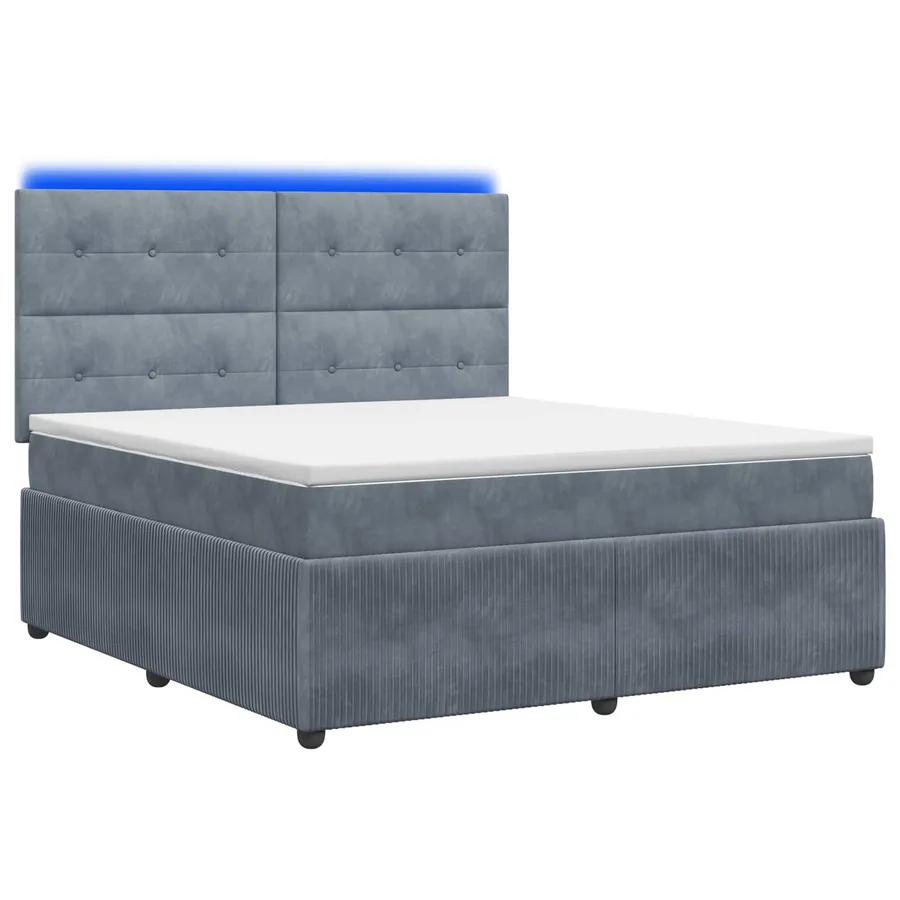 Lit boxspring LED avec matelas Gris foncé 180 x 200 cm Velours