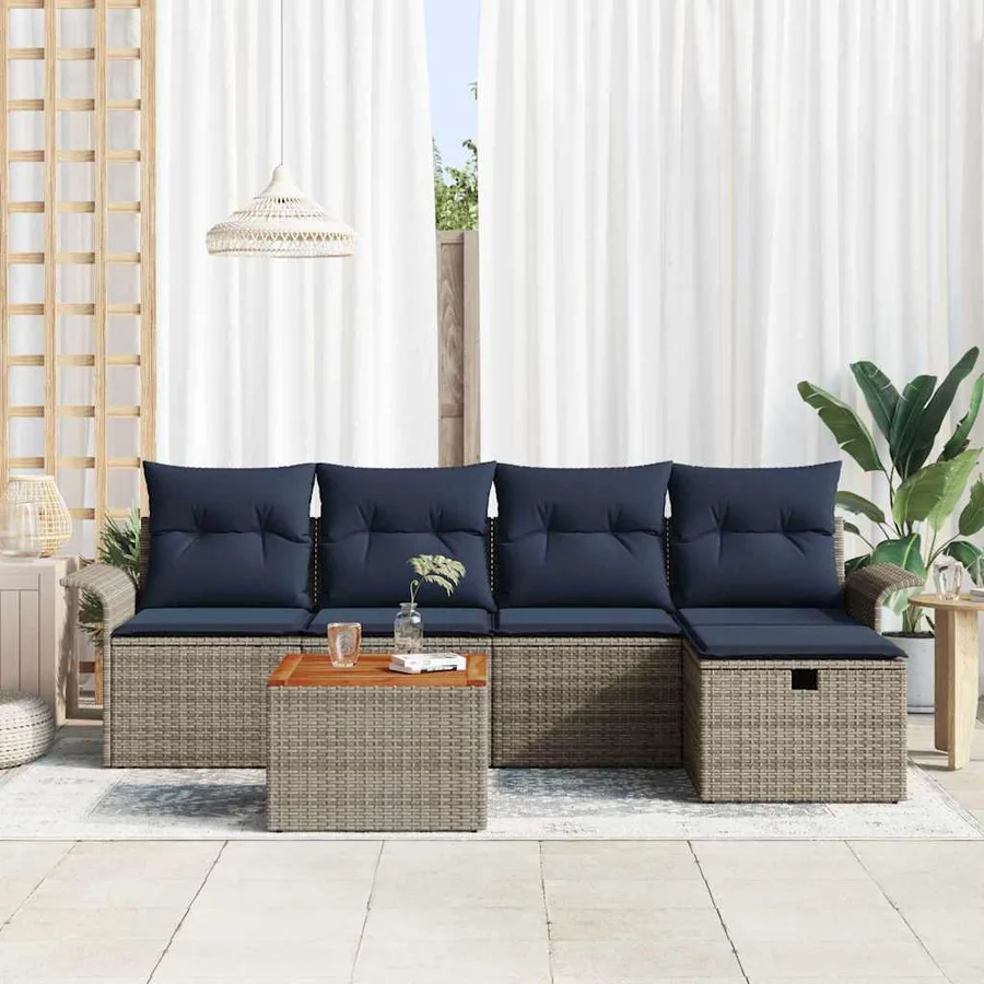 Ensemble de canapé de jardin avec coussin 6 pcs Gris polyrotin - 3