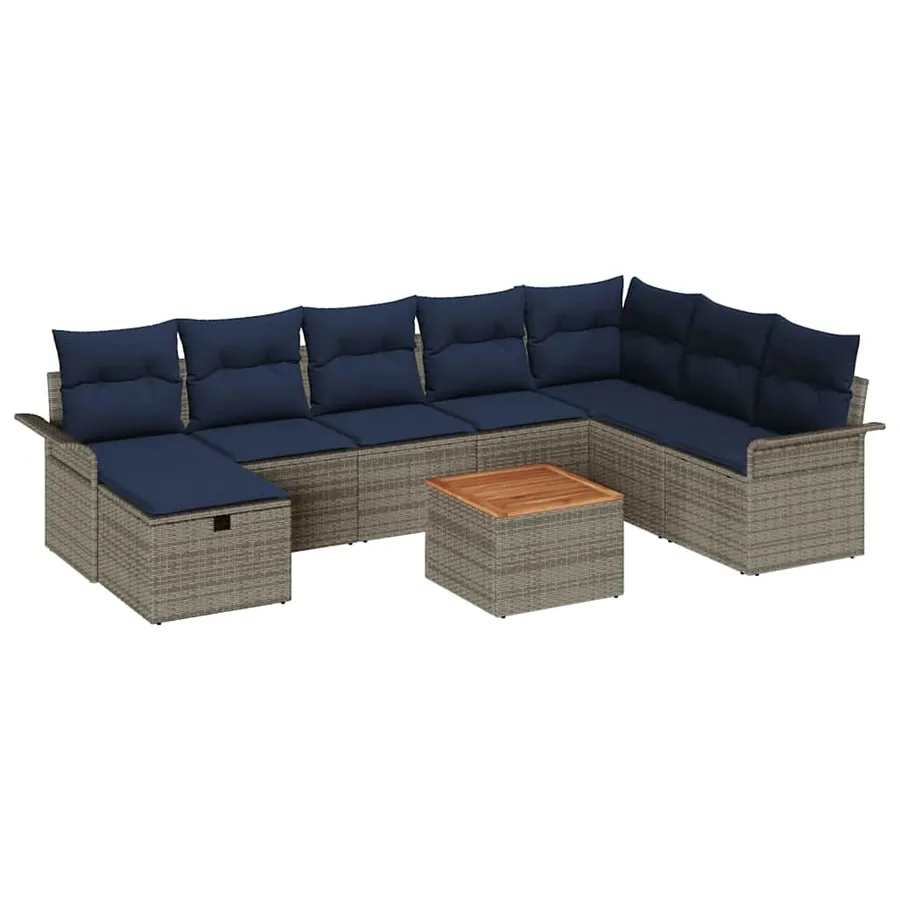 Ensemble de canapé de jardin avec coussin 9 pcs Gris polyrotin - 2