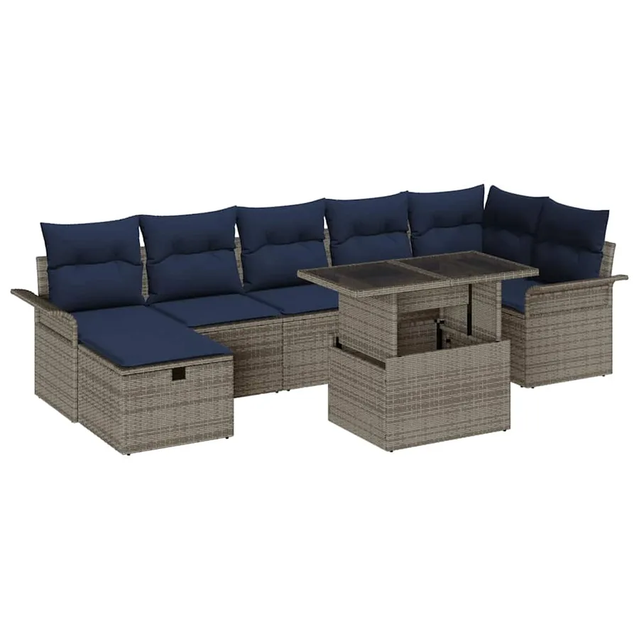 Ensemble de canapé de jardin avec coussin 8 pcs Gris Poly rotin - 2