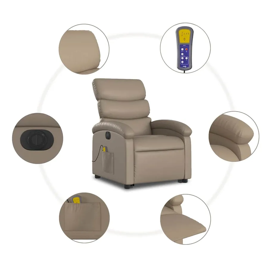 Fauteuil inclinable de massage électrique cappuccino similicuir - 8