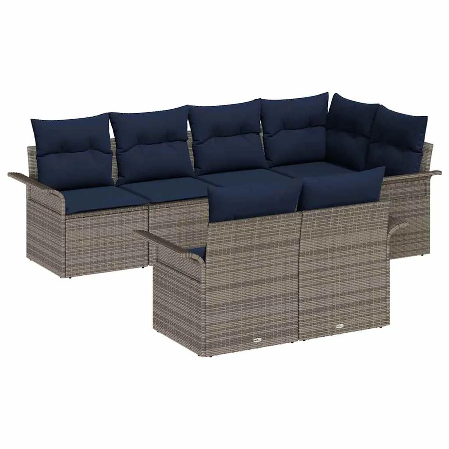 Ensemble de canapé de jardin avec coussin 7 pcs Gris polyrotin - 2