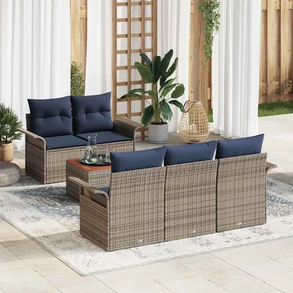 Ensemble de canapé de jardin avec coussin 6 pcs Gris polyrotin