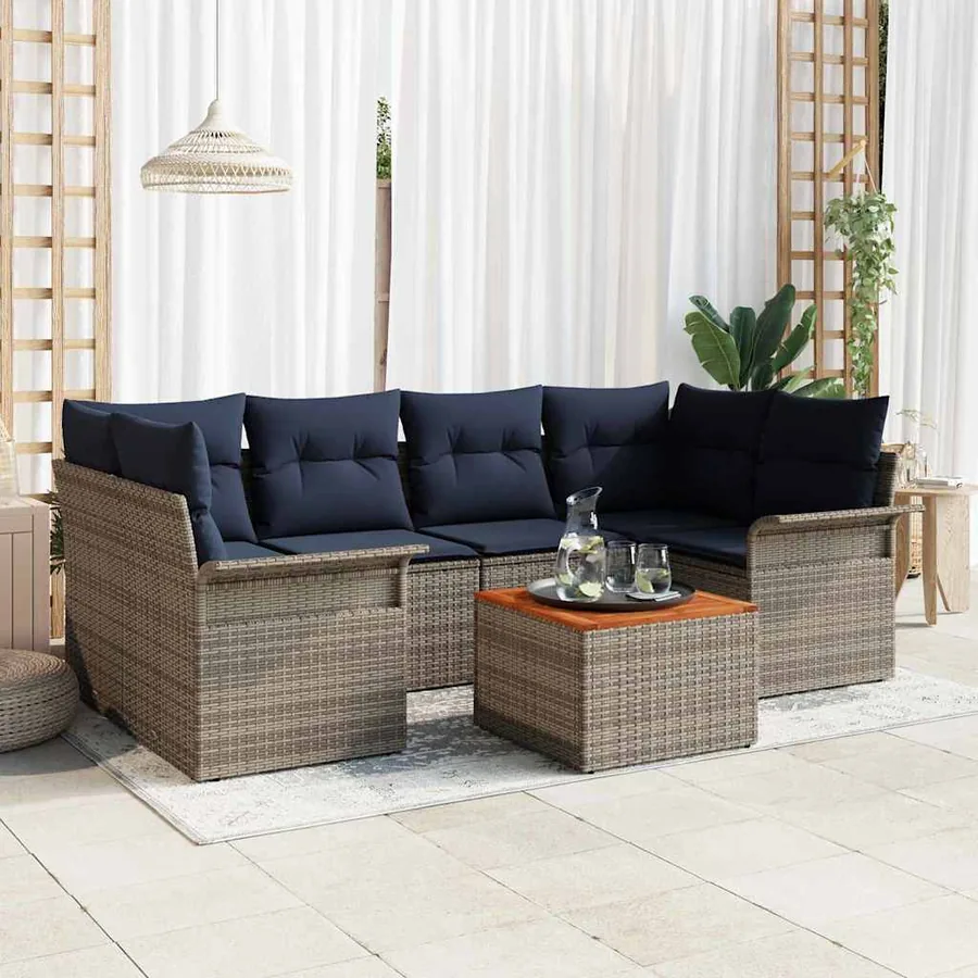 Ensemble de canapé de jardin avec coussin 7 pcs Gris polyrotin
