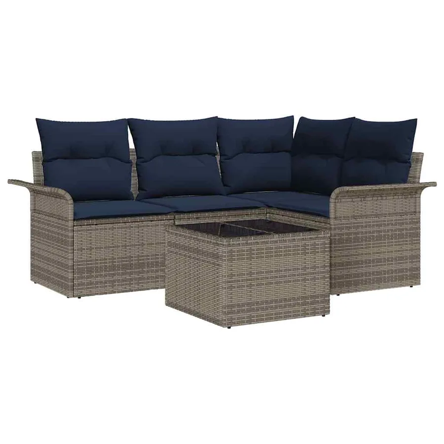 Ensemble de canapé de jardin avec coussin 5 pcs Gris polyrotin - 2