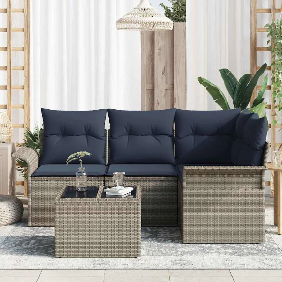 Ensemble de canapé de jardin avec coussin 5 pcs Gris polyrotin - 3