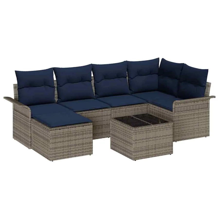Ensemble de canapé de jardin avec coussin Gris polyrotin - 2