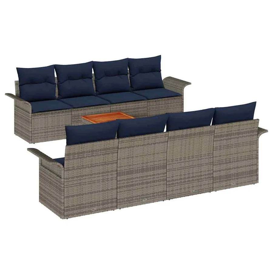 Ensemble de canapé de jardin avec coussin 9 pcs Gris polyrotin - 2