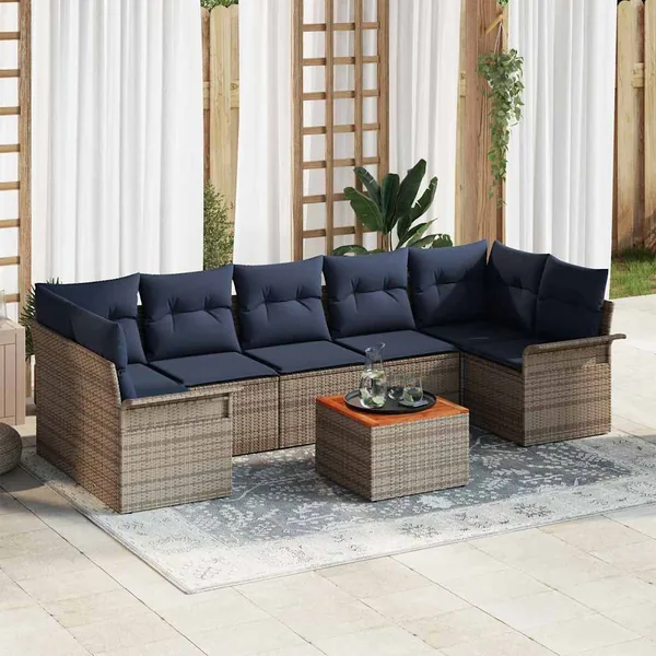 Ensemble de canapé de jardin avec coussin 8 pcs Gris polyrotin