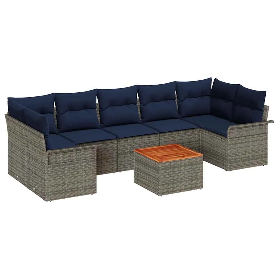 Ensemble de canapé de jardin avec coussin 8 pcs Gris polyrotin - 2