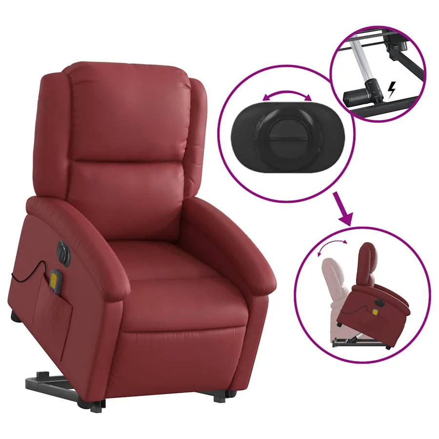 Fauteuil inclinable de massage électrique rouge bordeaux - 11