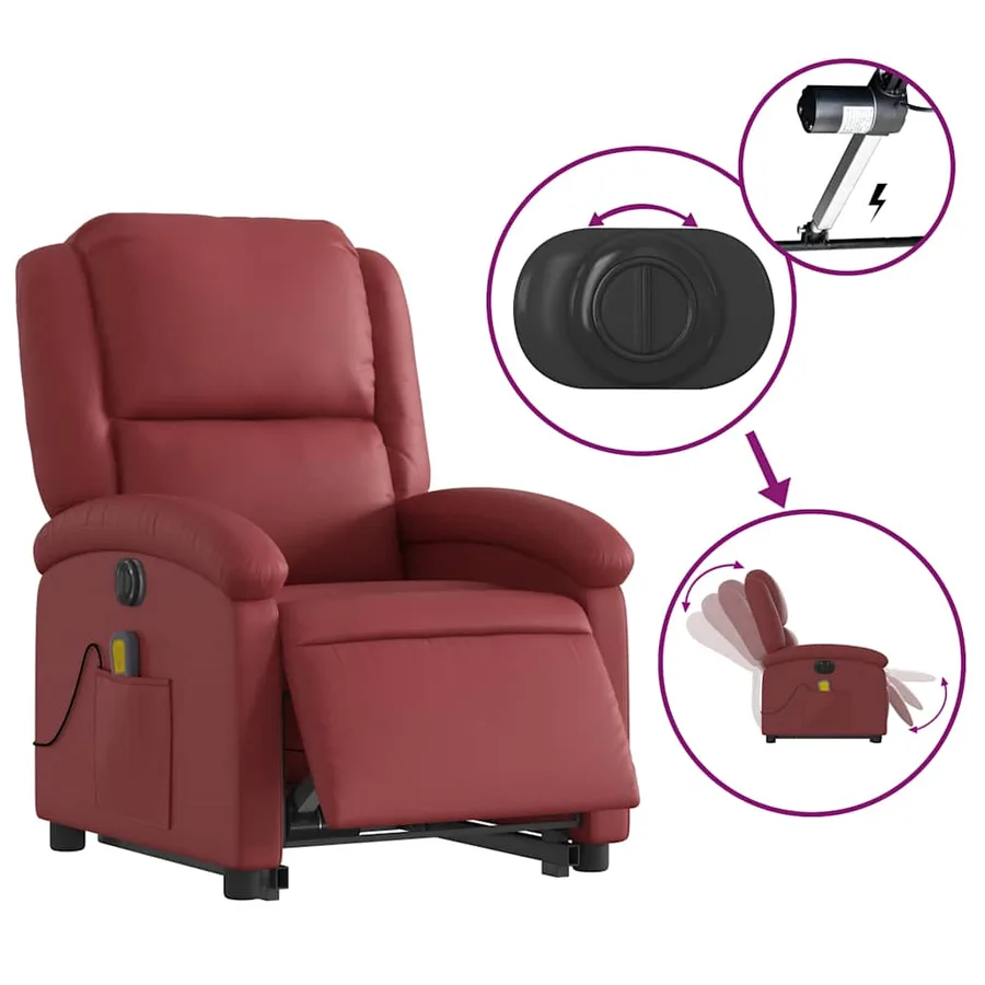 Fauteuil inclinable de massage électrique rouge bordeaux - 6