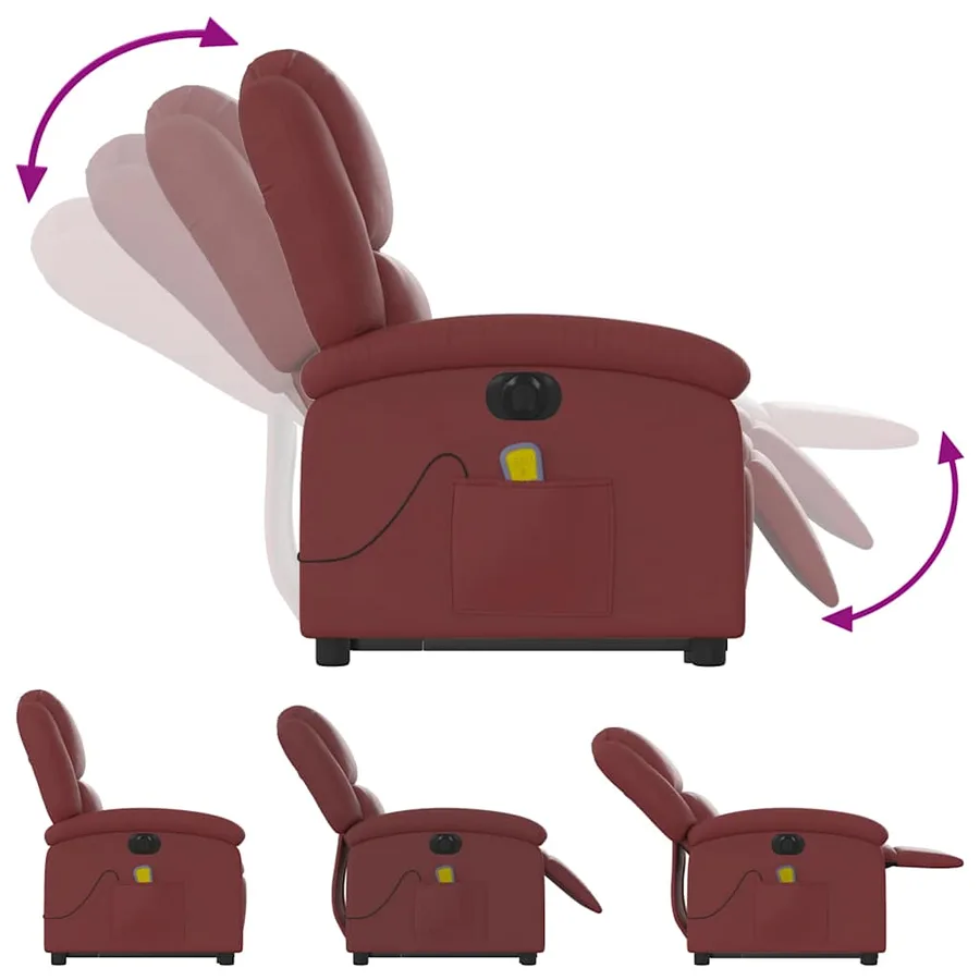 Fauteuil inclinable de massage électrique rouge bordeaux - 7