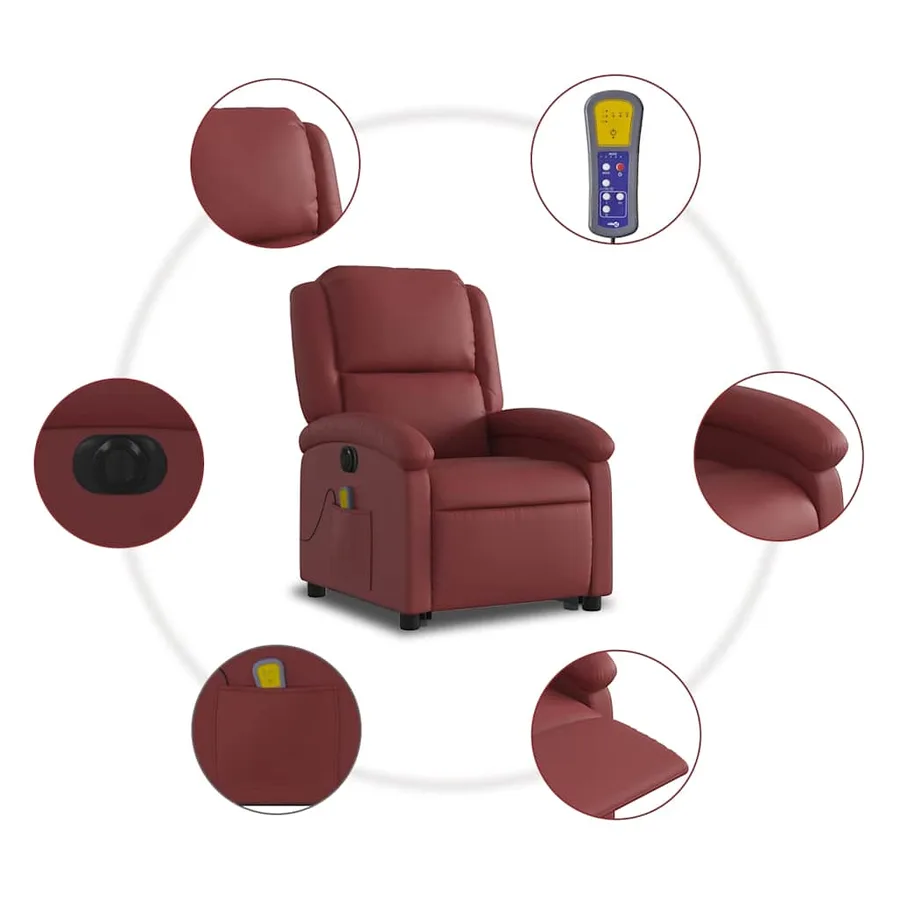 Fauteuil inclinable de massage électrique rouge bordeaux - 8