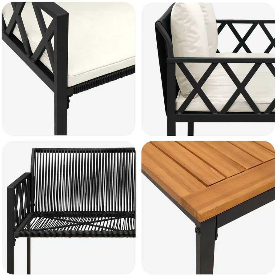Ensemble de meubles d'extérieur 4 pcs Noir et blanc crème - 8