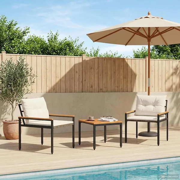 Ensemble de meubles d'extérieur 3 pcs Crème blanc polyrotin