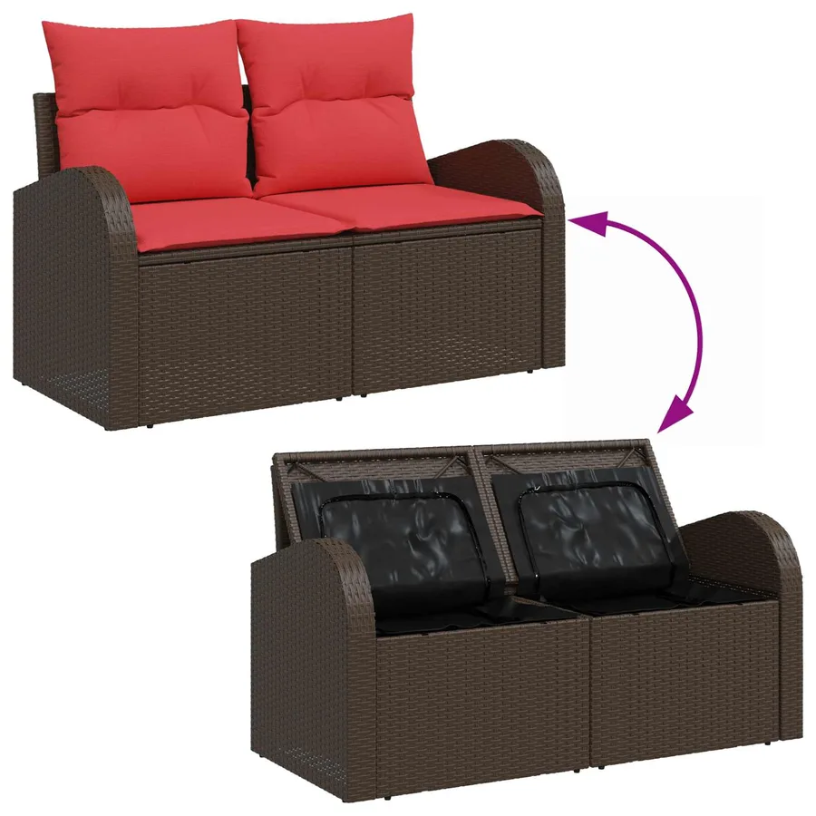 Ensemble de canapé de jardin 7 pcs Marron et rouge polyrotin - 11