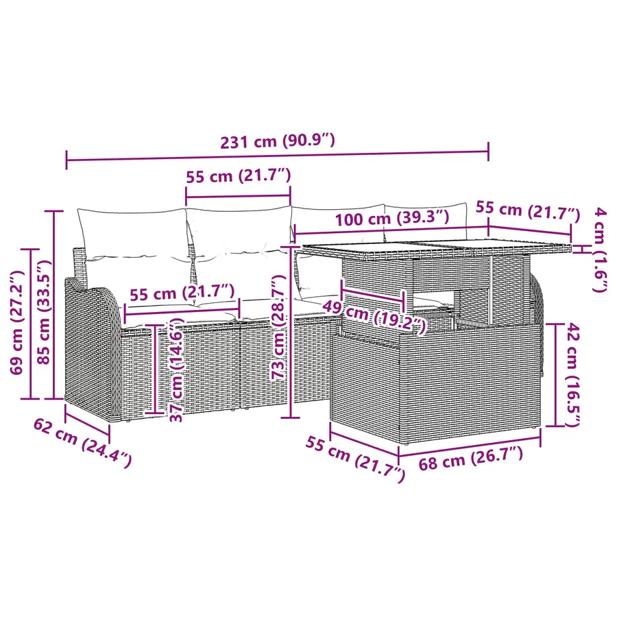 Ensemble de canapé de jardin 6 pcs Marron Poly rotin - 15