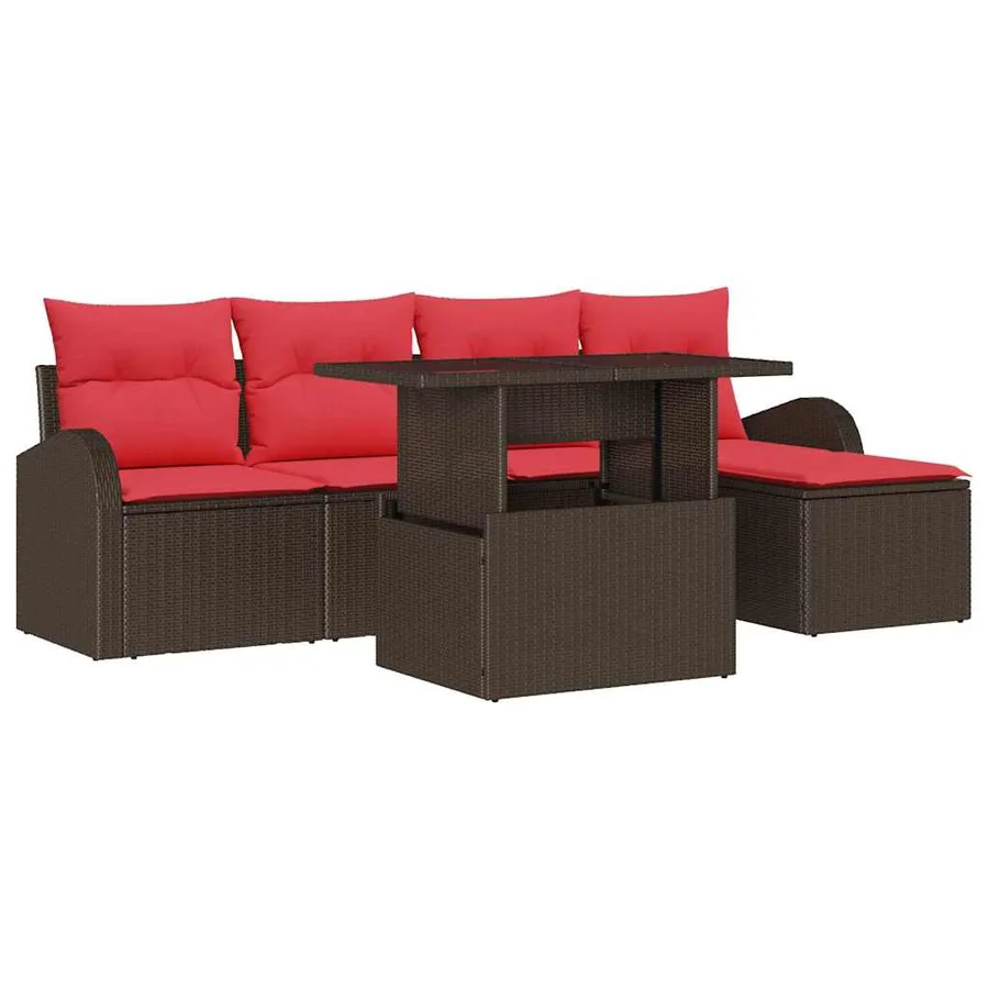 Ensemble de canapé de jardin 6 pcs Marron Poly rotin - 2
