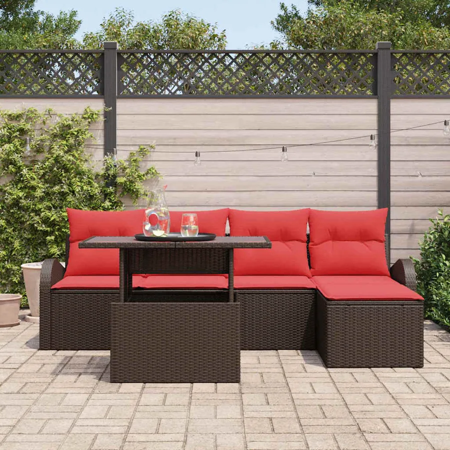Ensemble de canapé de jardin 6 pcs Marron Poly rotin - 3