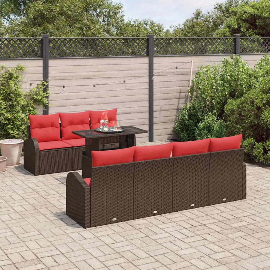 Ensemble de canapé de jardin 8 pcs Marron Poly Rattan - 3