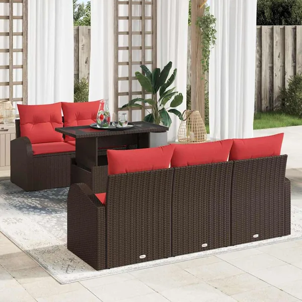 Ensemble de canapé de jardin 6 pcs Marron Poly Rattan