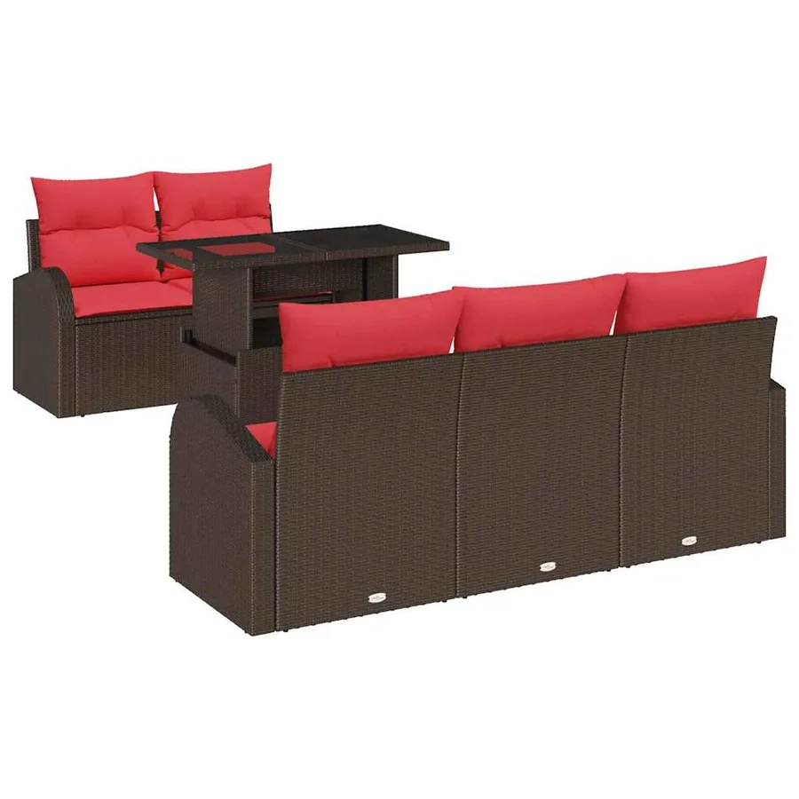 Ensemble de canapé de jardin 6 pcs Marron Poly Rattan - 2
