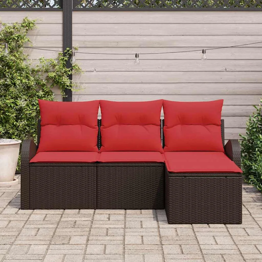 Ensemble de Canapés 4 pcs Marron et rouge polyrotin - 3
