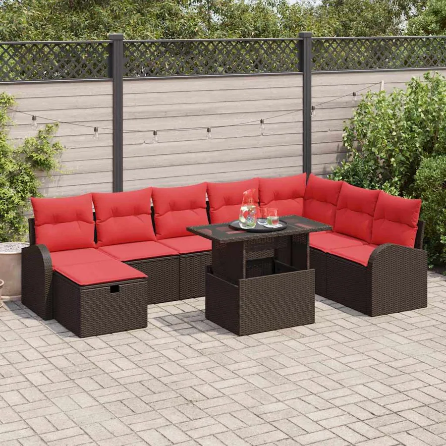 Ensemble de canapé de jardin 9 pcs Marron Poly rotin