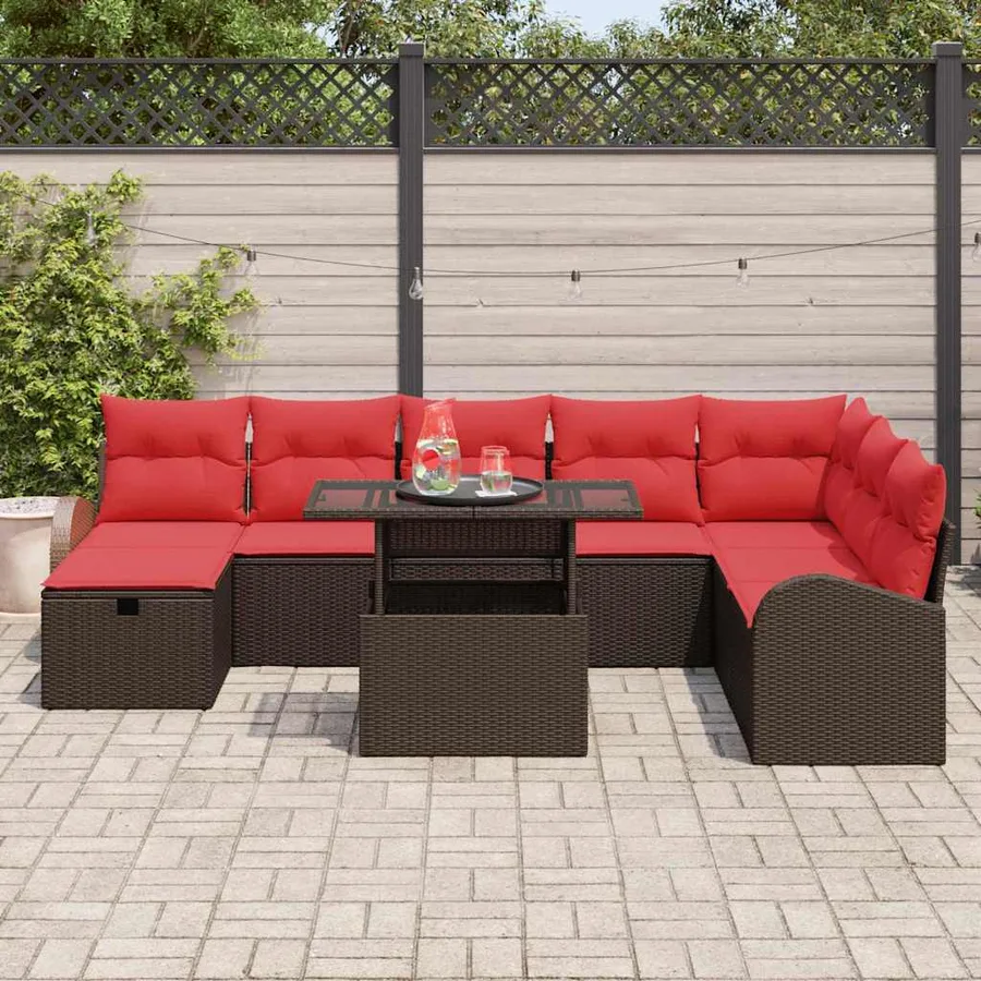 Ensemble de canapé de jardin 9 pcs Marron Poly rotin - 3