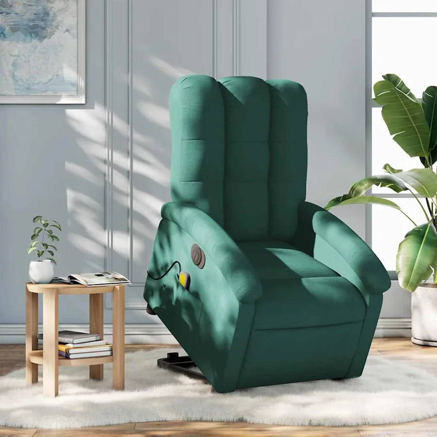 Fauteuil inclinable de massage électrique Vert foncé Tissu - 15