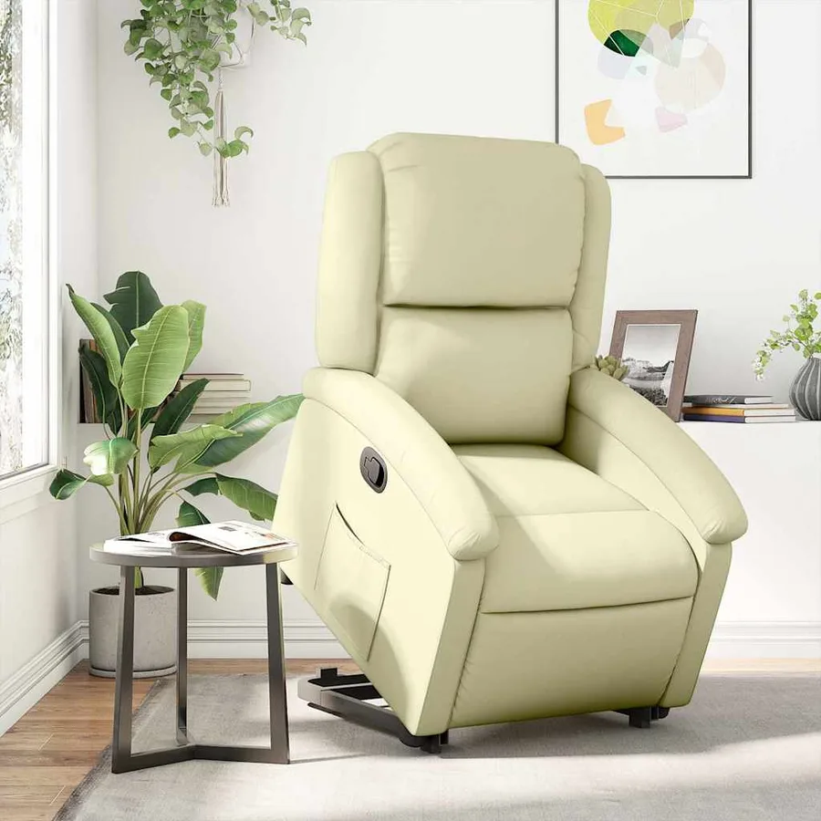 Fauteuil inclinable crème cuir véritable - 15