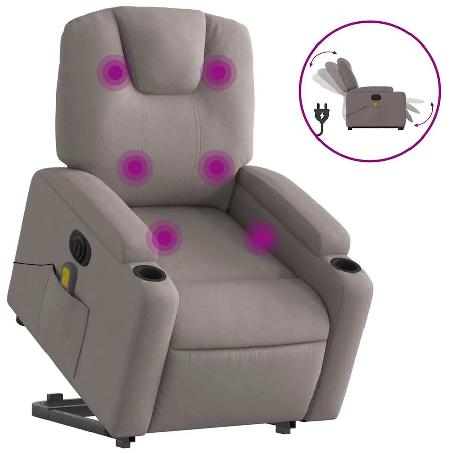 Fauteuil inclinable de massage électrique Taupe Tissu - 2