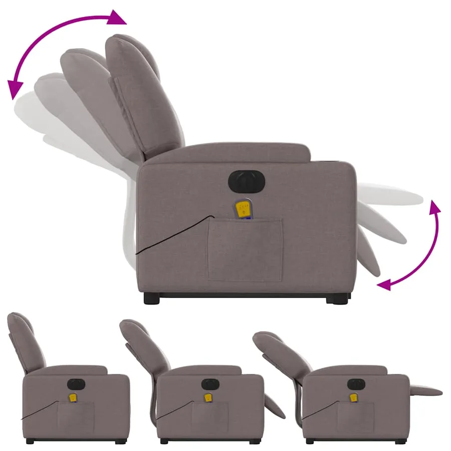 Fauteuil inclinable de massage électrique Taupe Tissu - 7