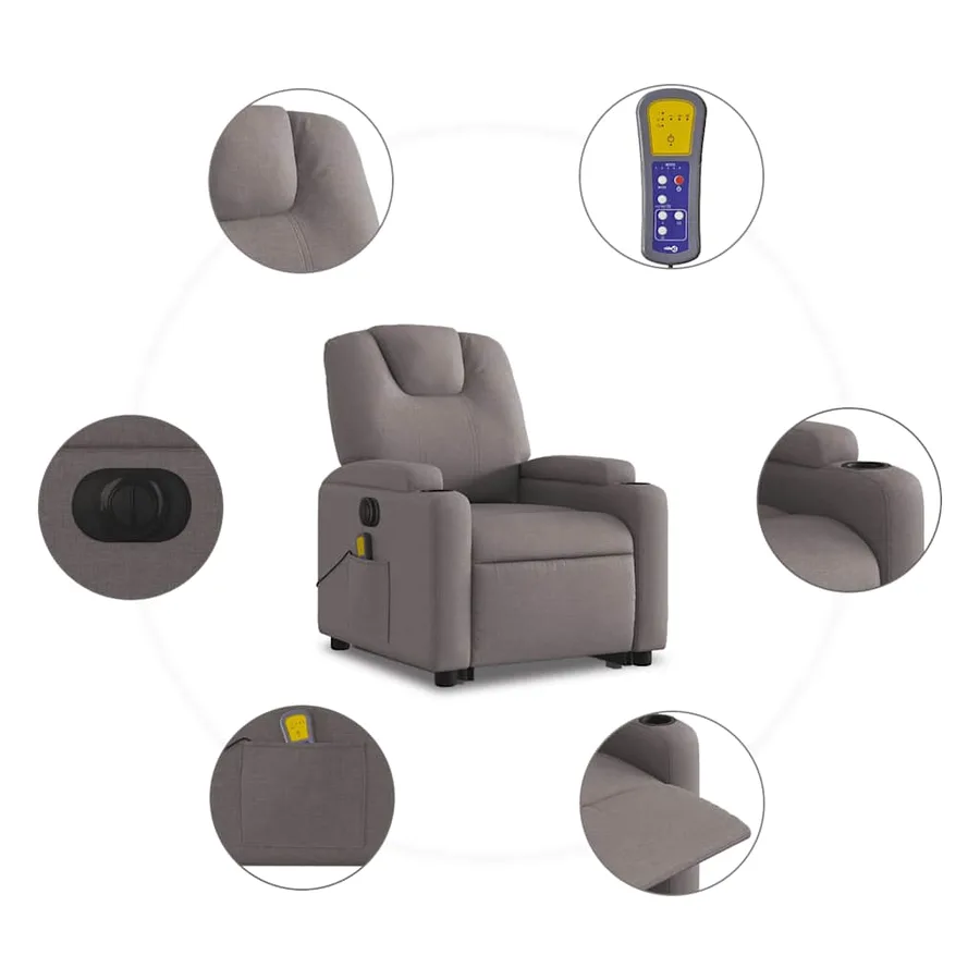 Fauteuil inclinable de massage électrique Taupe Tissu - 8