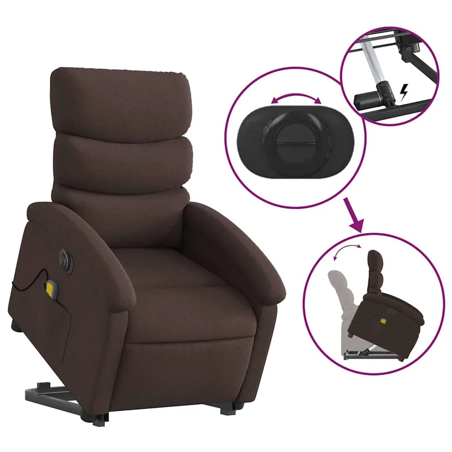 Fauteuil inclinable de massage électrique Marron foncé Tissu - 11