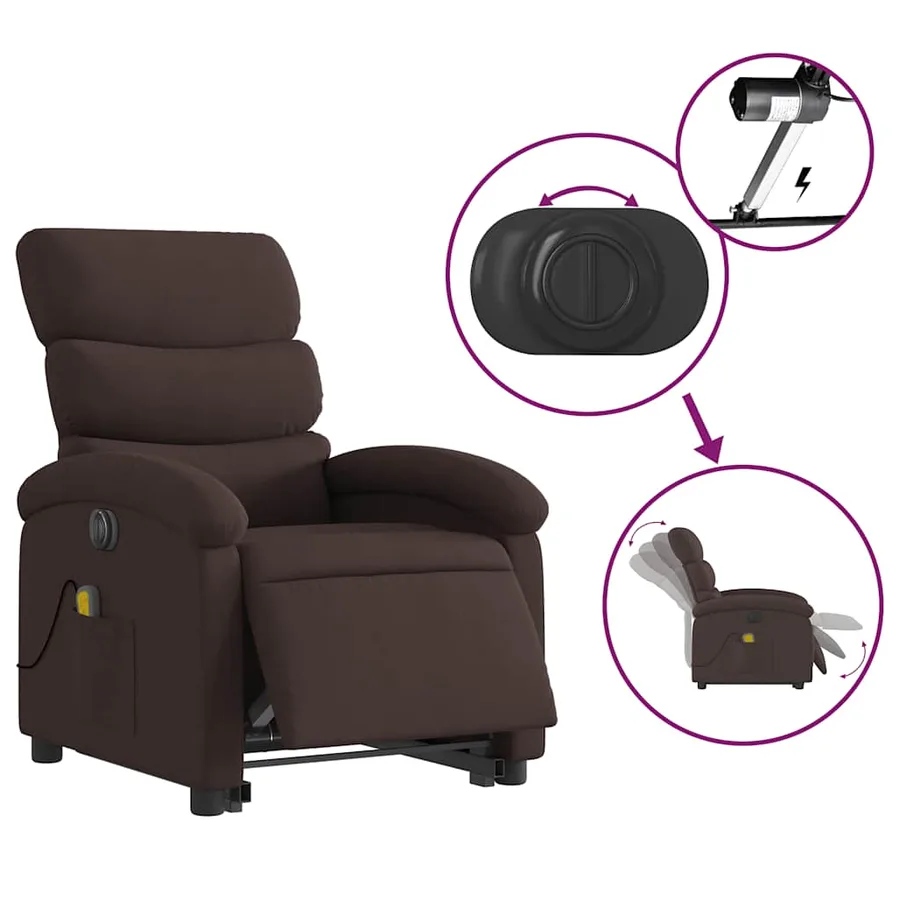 Fauteuil inclinable de massage électrique Marron foncé Tissu - 6
