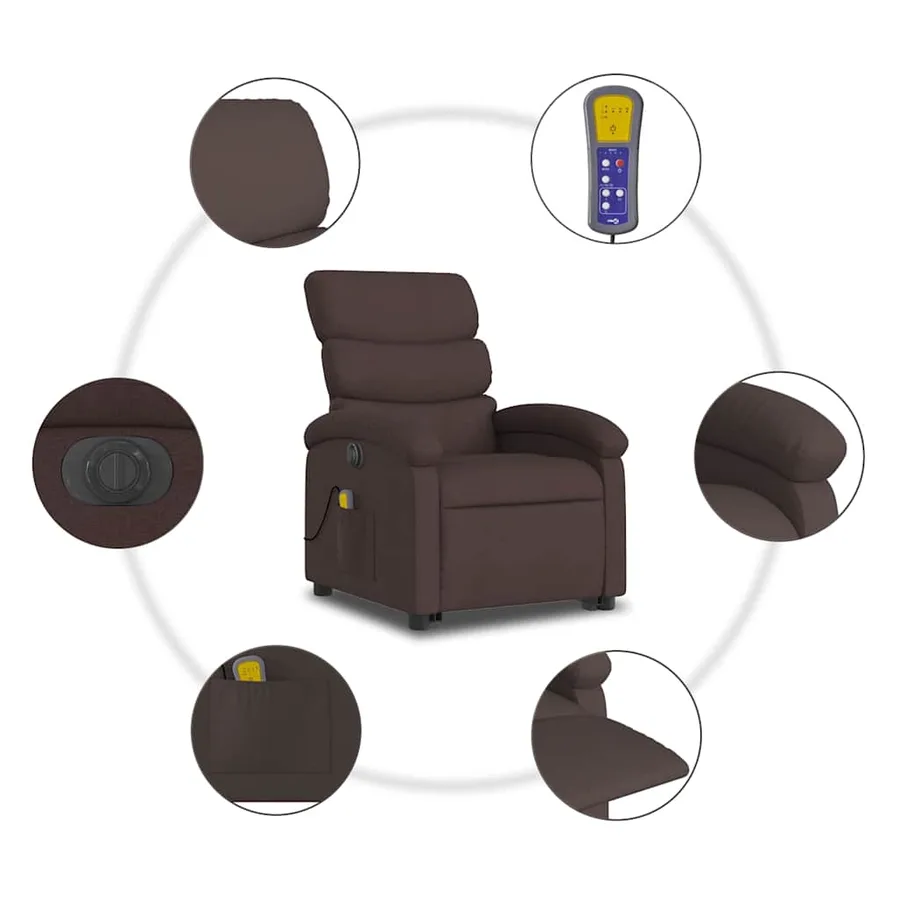 Fauteuil inclinable de massage électrique Marron foncé Tissu - 8
