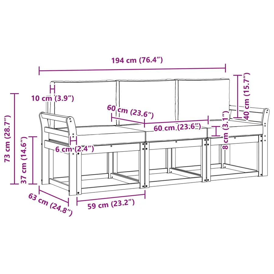Ensemble de canapés d'extérieur 3 pcs - 6