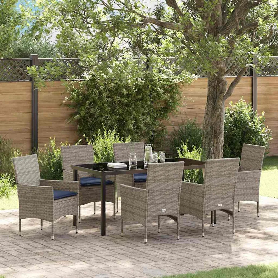 Ensemble table et chaises avec coussin 7 pcs Gris Rotin PE