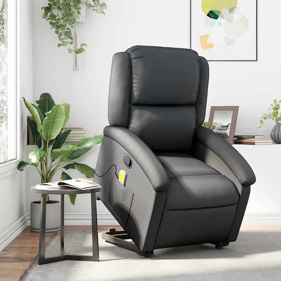 Fauteuil inclinable de massage noir cuir véritable - 16