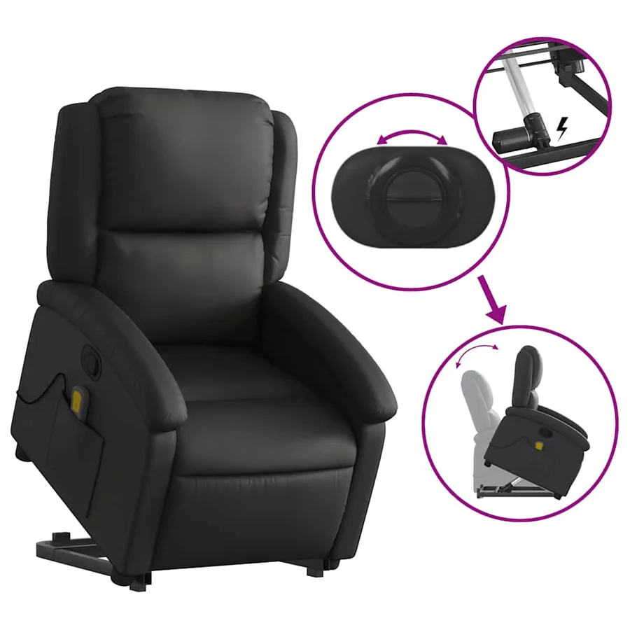 Fauteuil inclinable de massage noir cuir véritable - 6