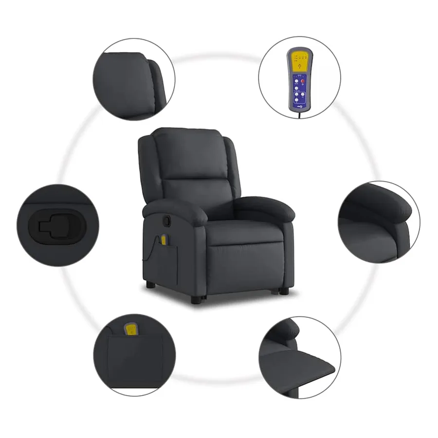 Fauteuil inclinable de massage noir cuir véritable - 8