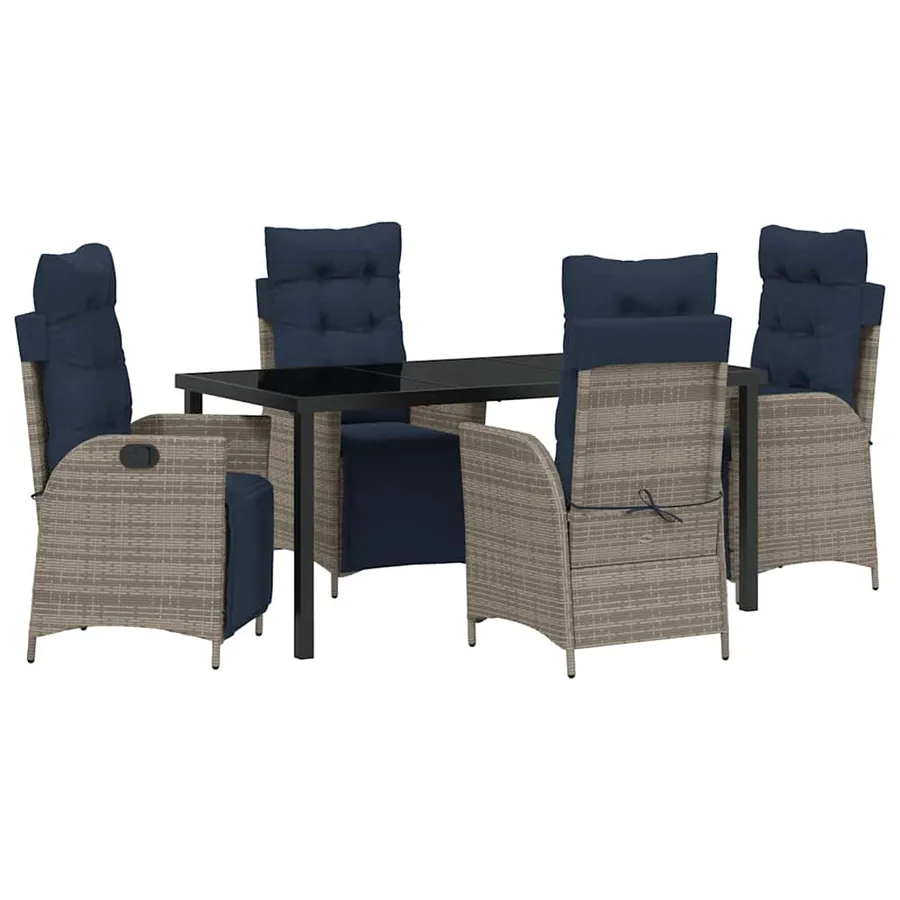 Ensemble de salle à manger pour jardin 5 pcs Gris et Noir Rotin - 2